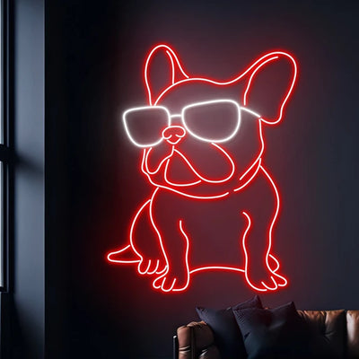 Neon Led Light Bulldog in Glasses